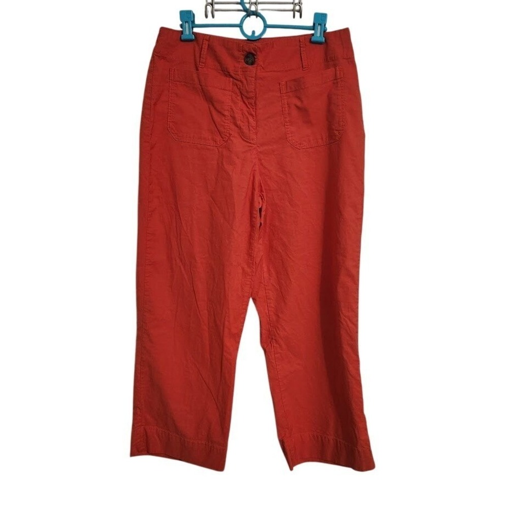 Nicole Miller New York Red Linen Utility Crop Wide Leg Pants‎ Size 8 G24